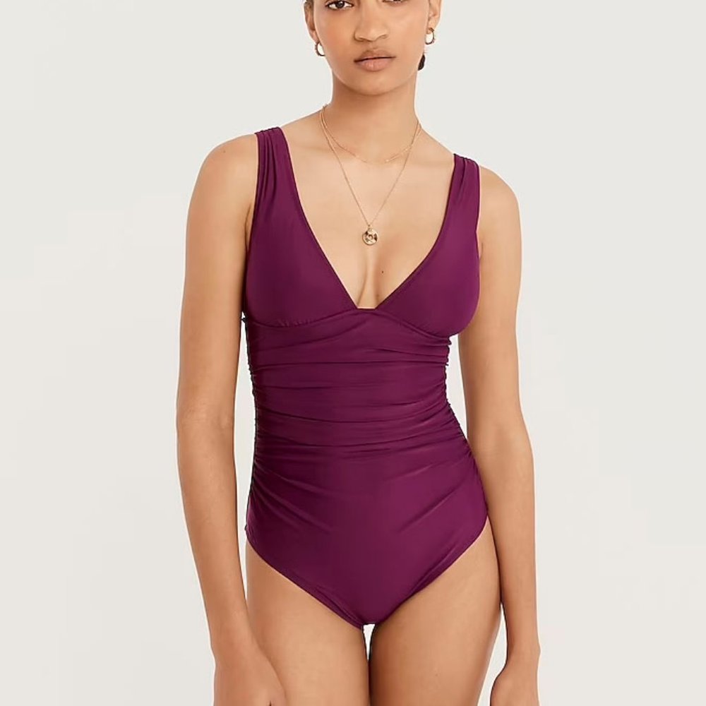 J.Crew Ruched V-neck one-piece- Size 4 Long Torso in Iris